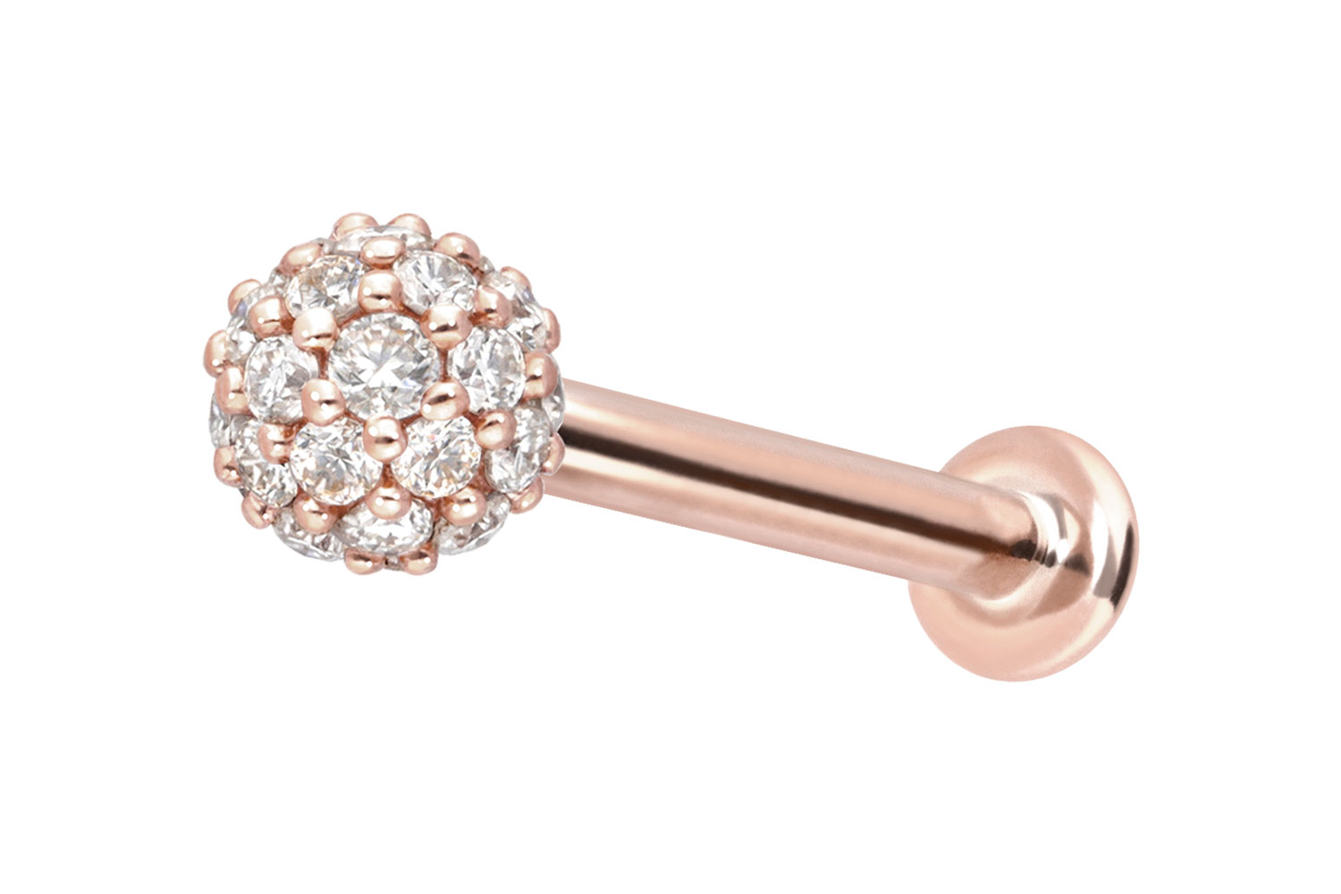 14 Karat Gold Labret Piercing mit Innengewinde MULTI-MOISSANIT